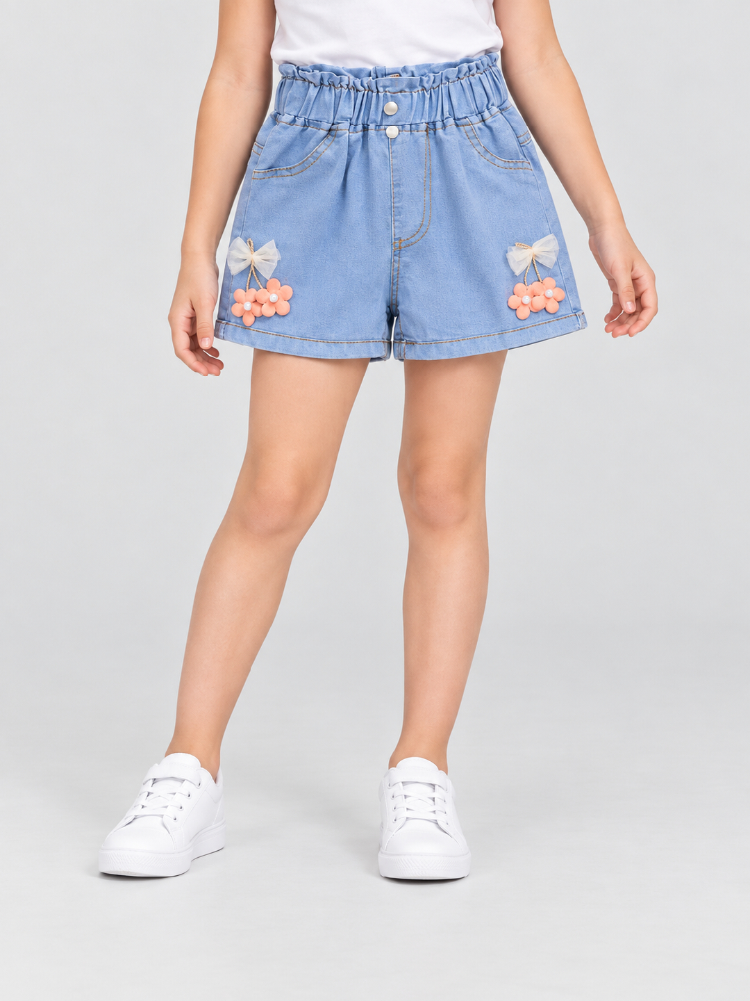 Light Blue Embroidered Shorts