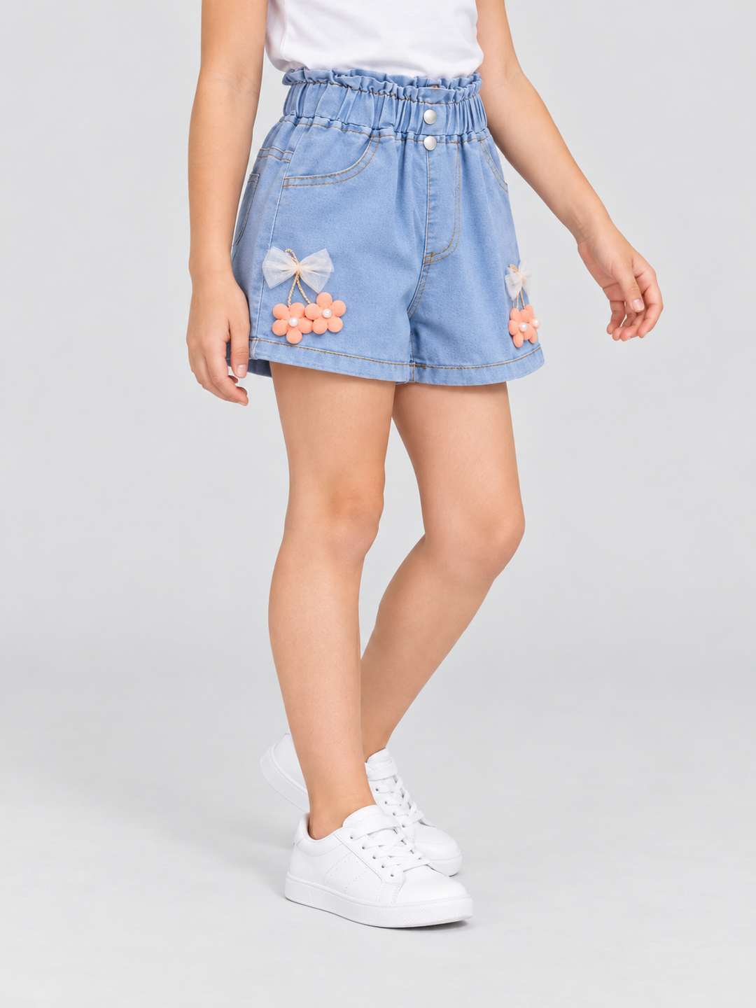 Light Blue Embroidered Shorts