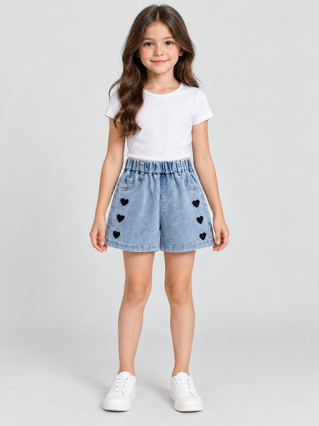 شورت مطرز أزرق فاتح