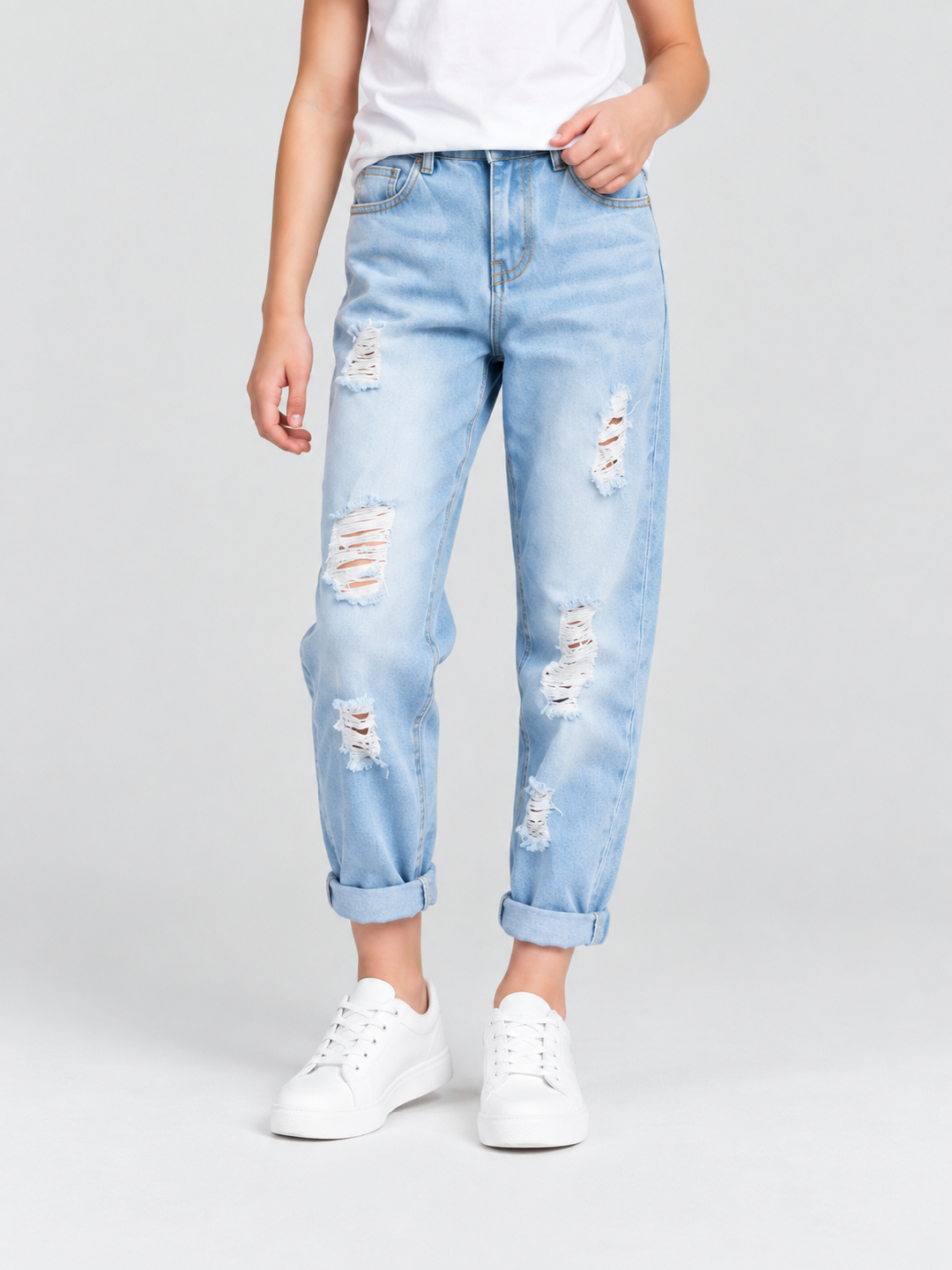 Light Blue Distressed Relaxed Jeans