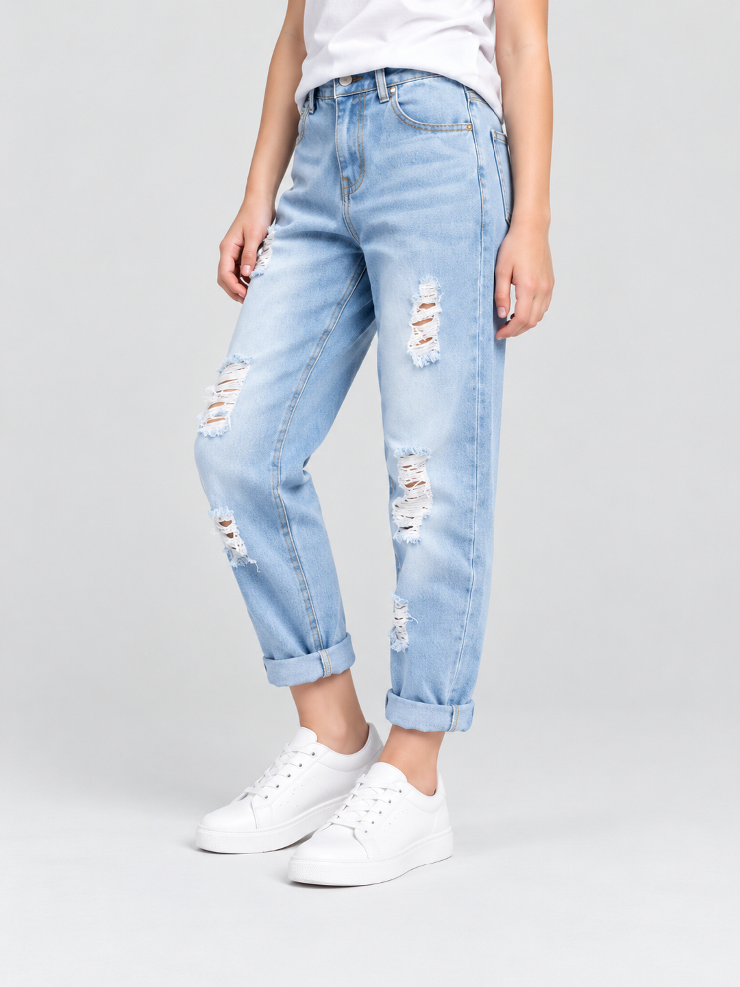 Light Blue Distressed Relaxed Jeans