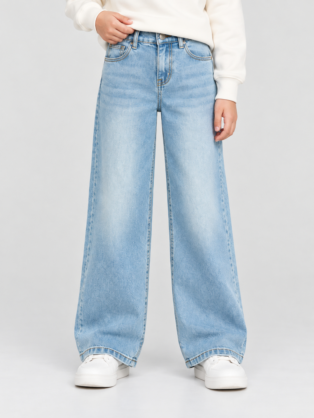 Light Blue Solid Wide Leg Jeans