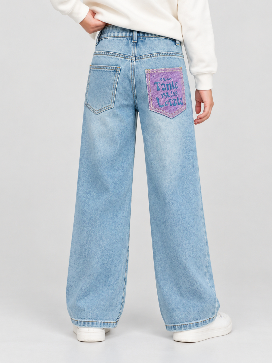 Light Blue Solid Wide Leg Jeans