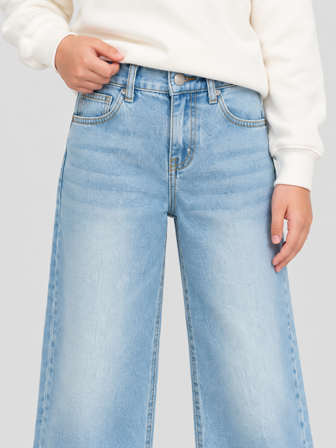 Light Blue Solid Wide Leg Jeans