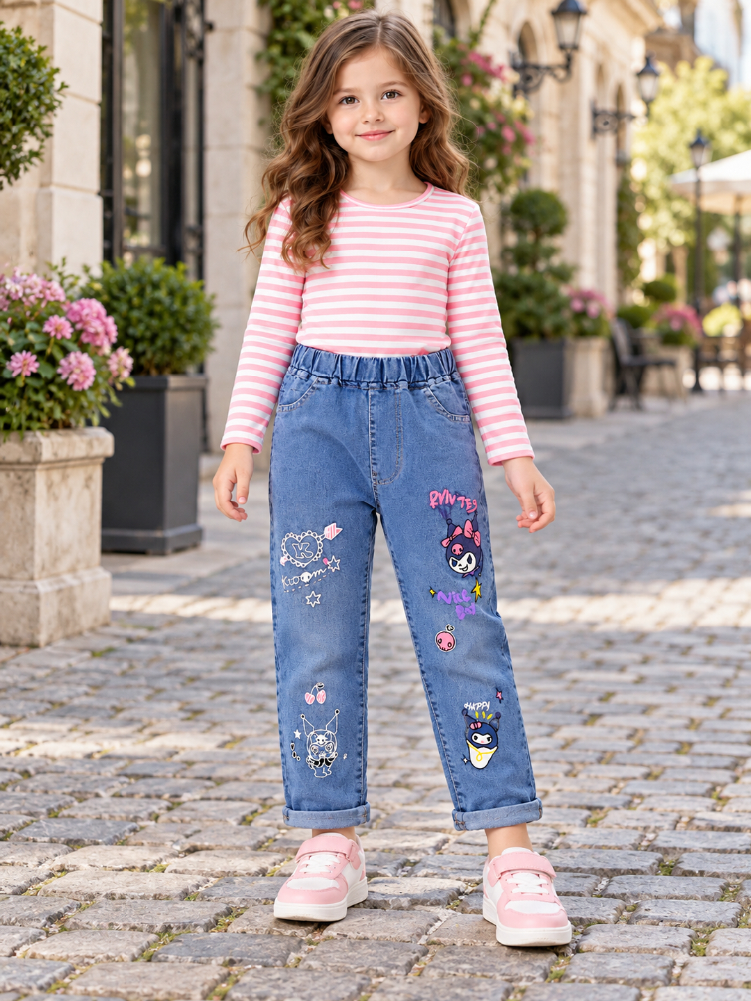 Blue Printed Relaxed Jeans