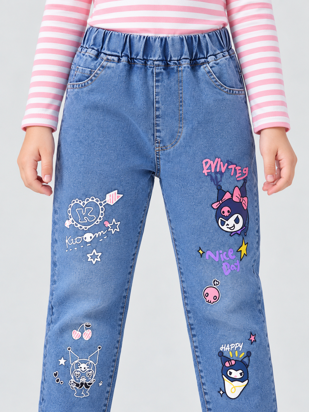 Blue Printed Relaxed Jeans