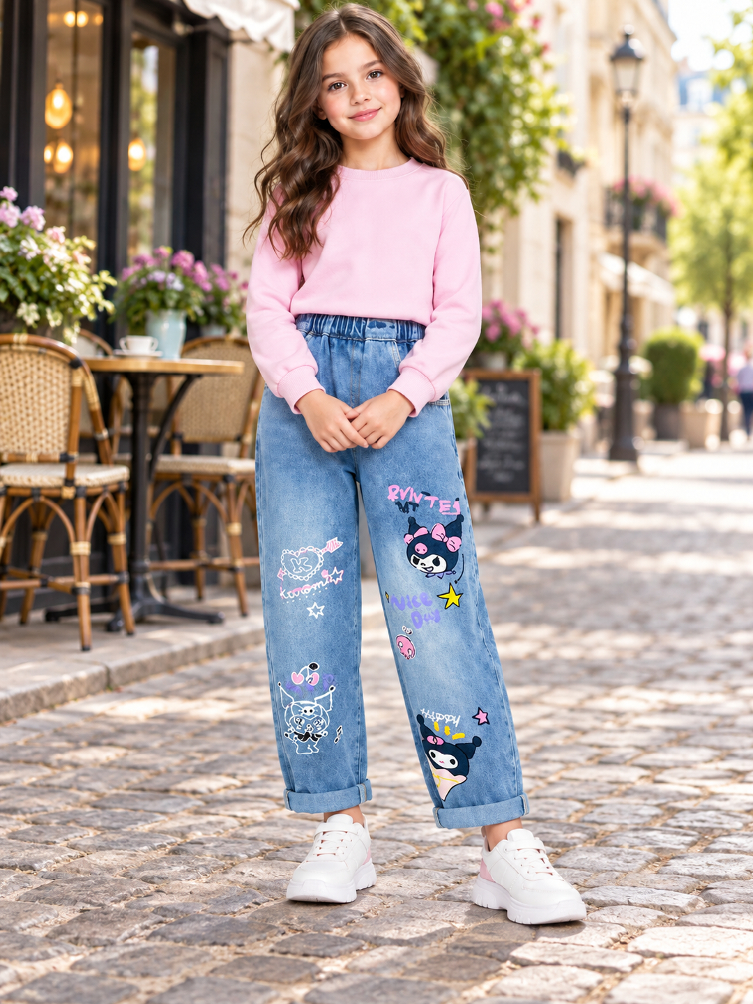 Blue Printed Relaxed Jeans