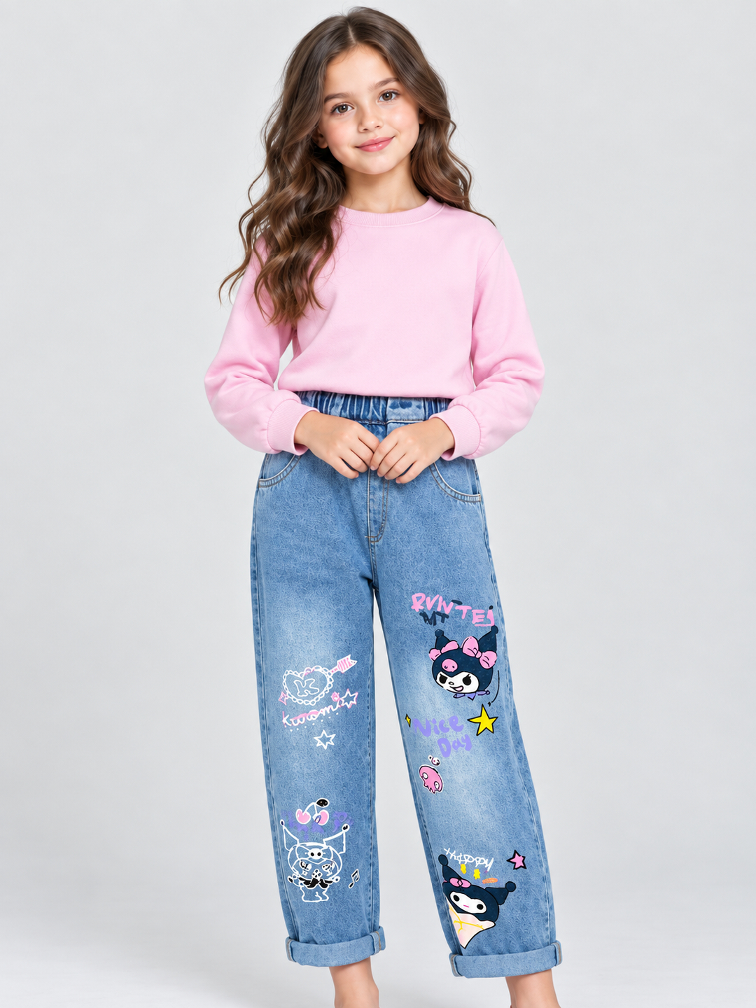 Blue Printed Relaxed Jeans
