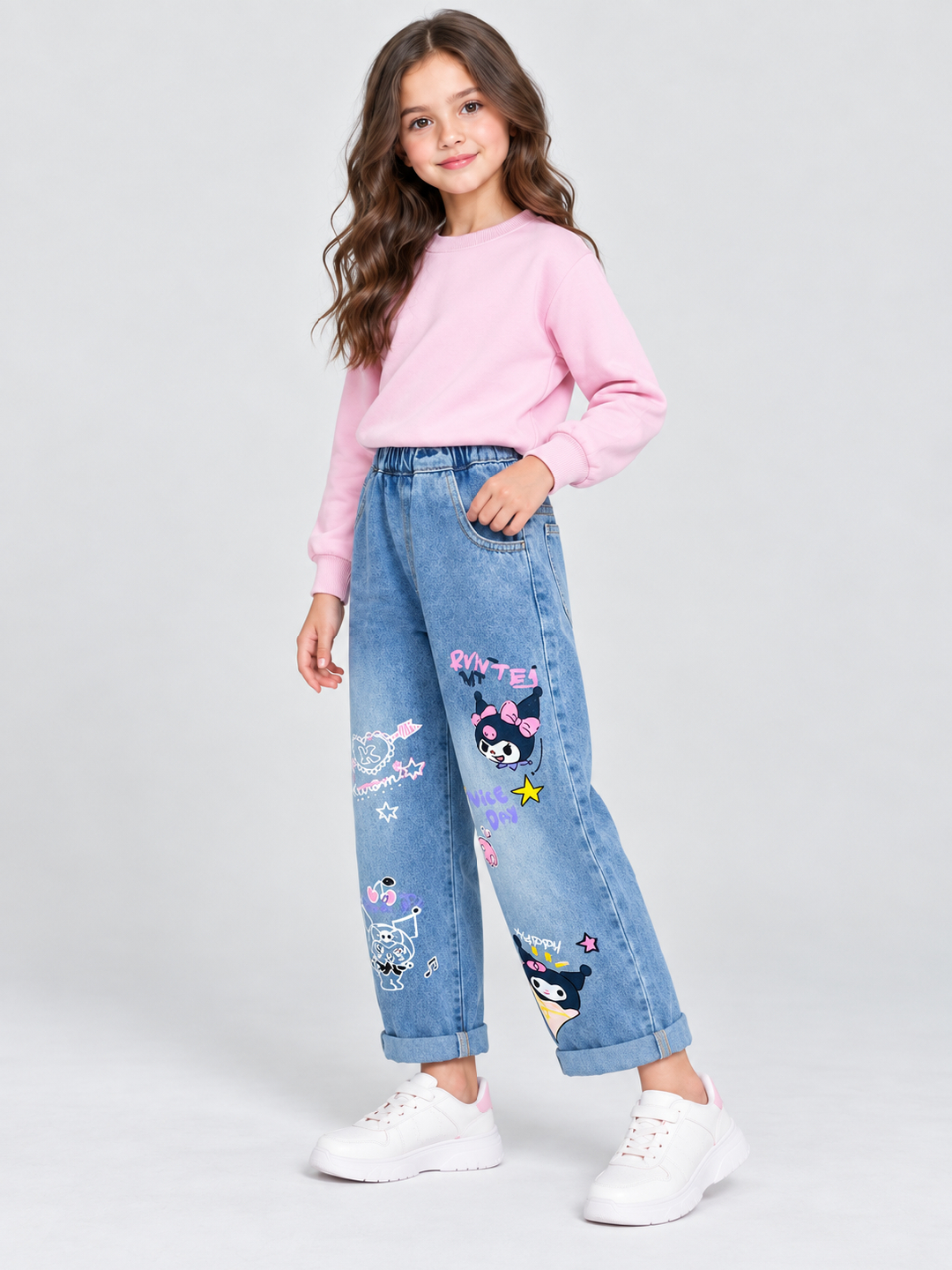 Blue Printed Relaxed Jeans