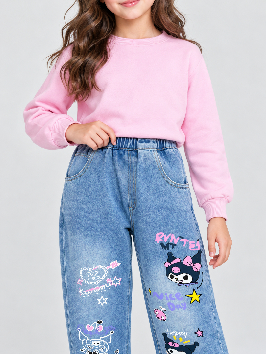 Blue Printed Relaxed Jeans