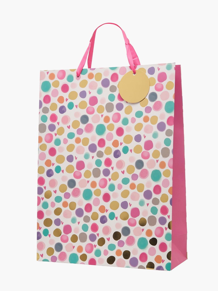 Polka Dot Print Gift Bag with Tag - Large