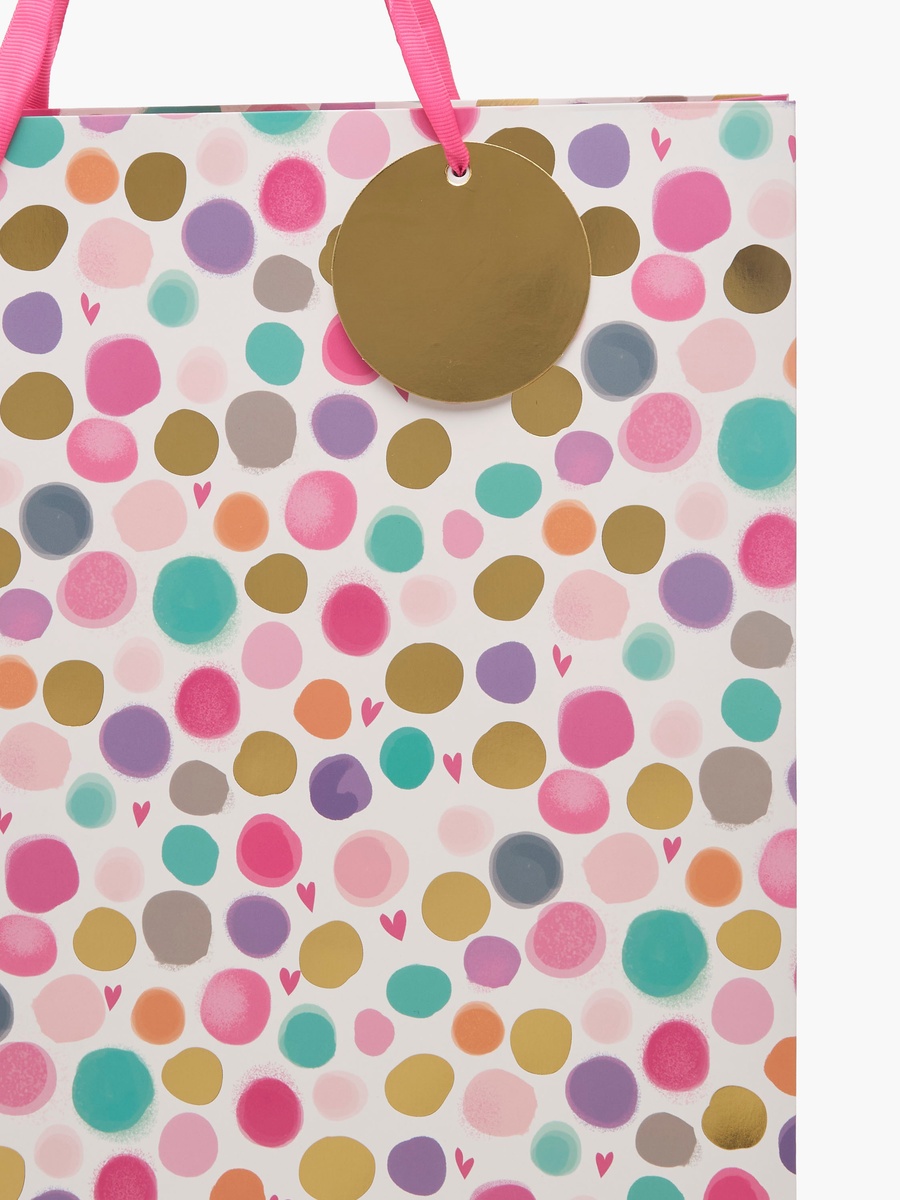 Polka Dot Print Gift Bag with Tag - Large