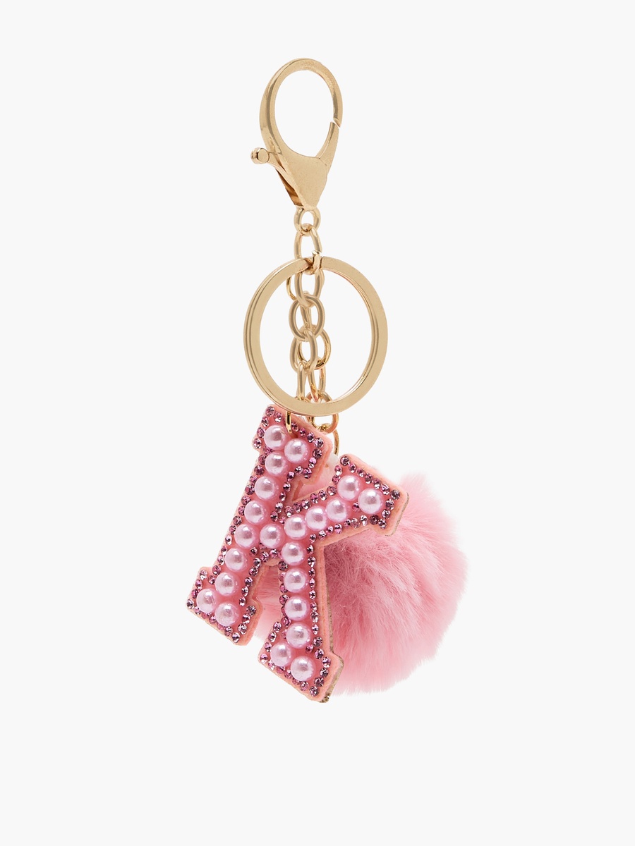 Embellished Initial Keyring with Pom-Pom