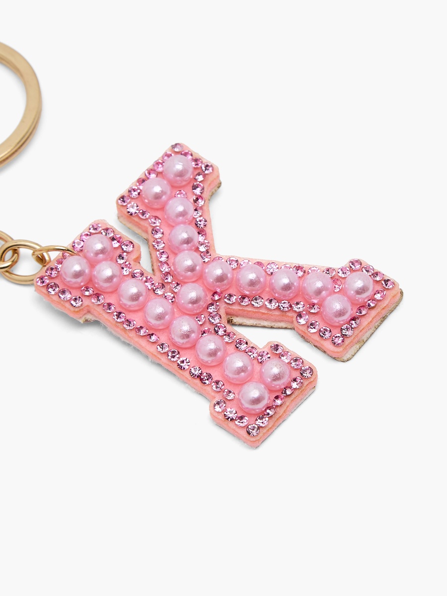 Embellished Initial Keyring with Pom-Pom