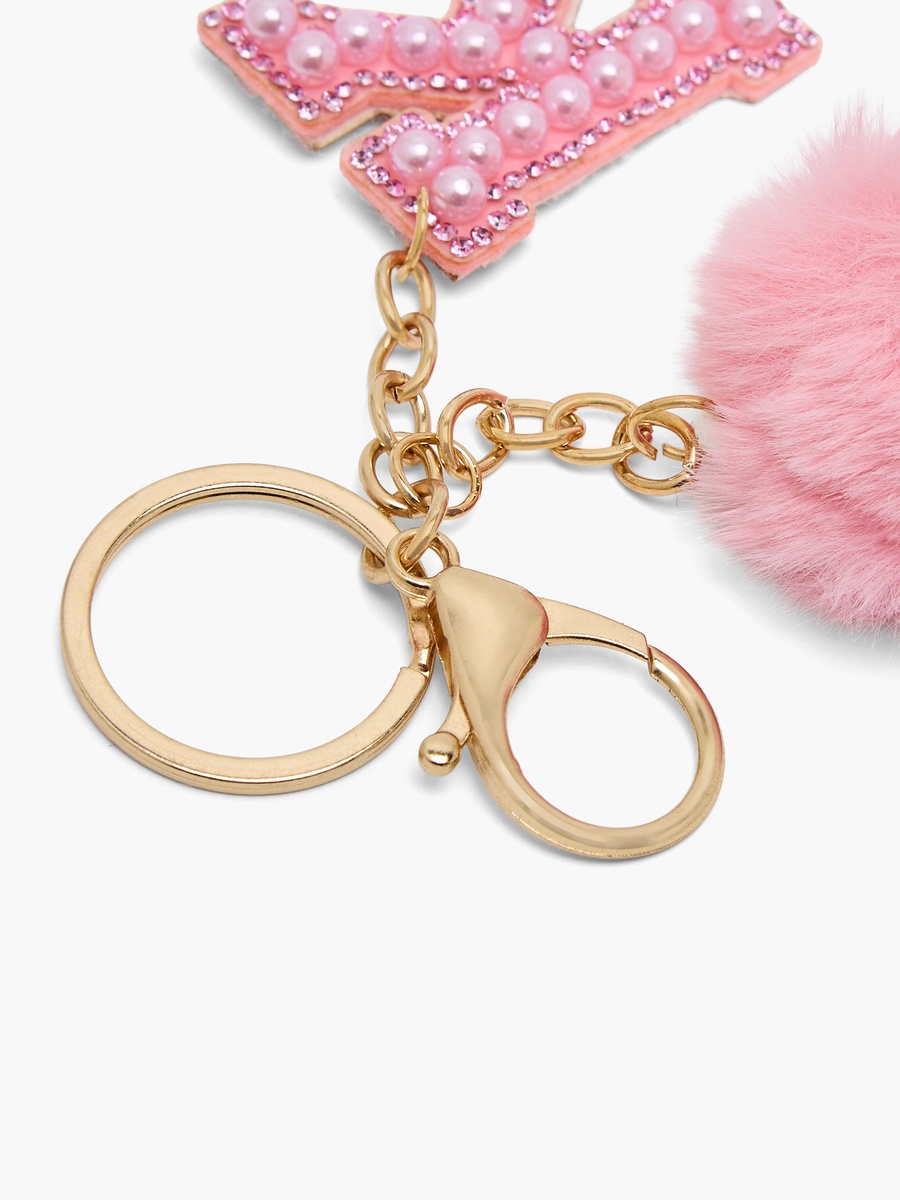 Embellished Initial Keyring with Pom-Pom