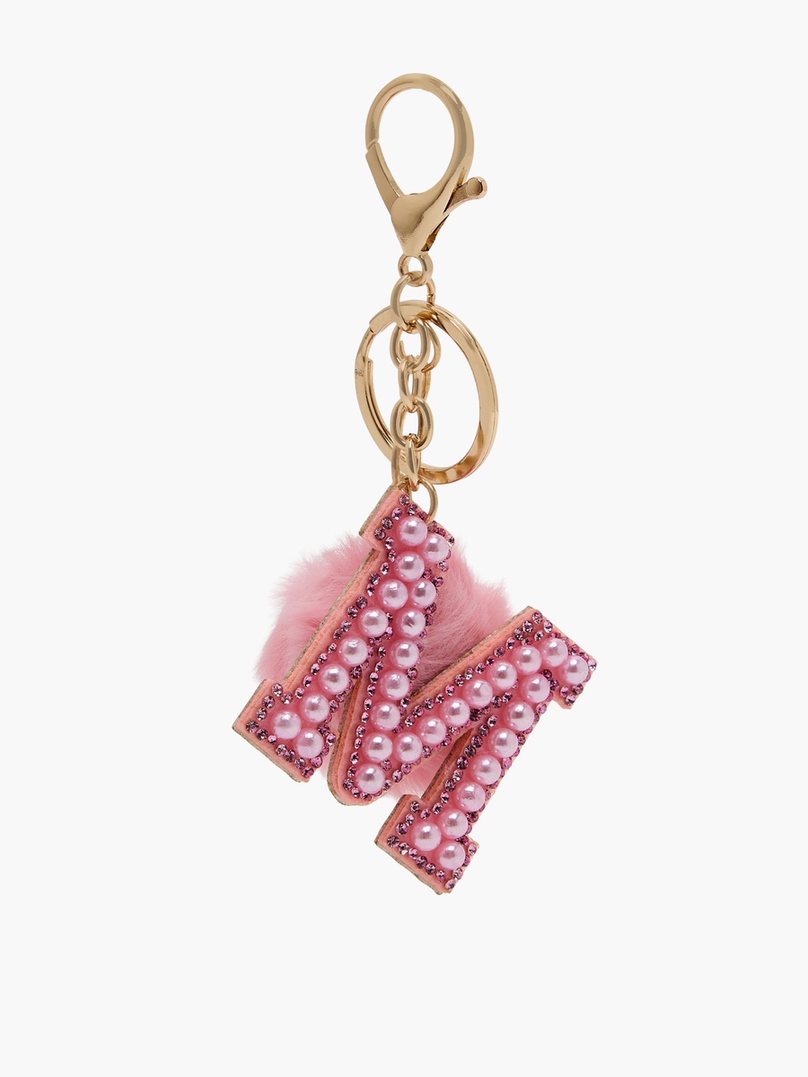 Embellished Initial Keyring with Pom-Pom