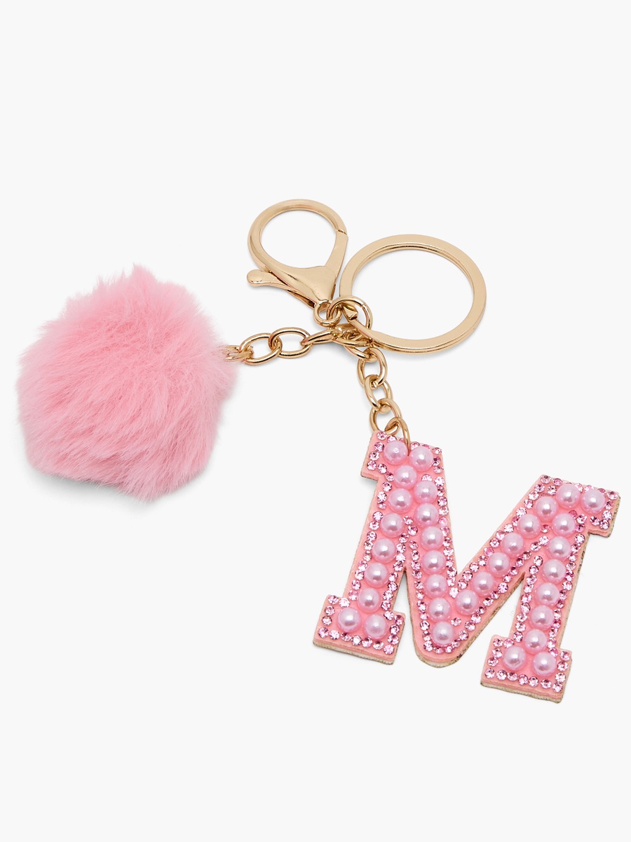 Embellished Initial Keyring with Pom-Pom