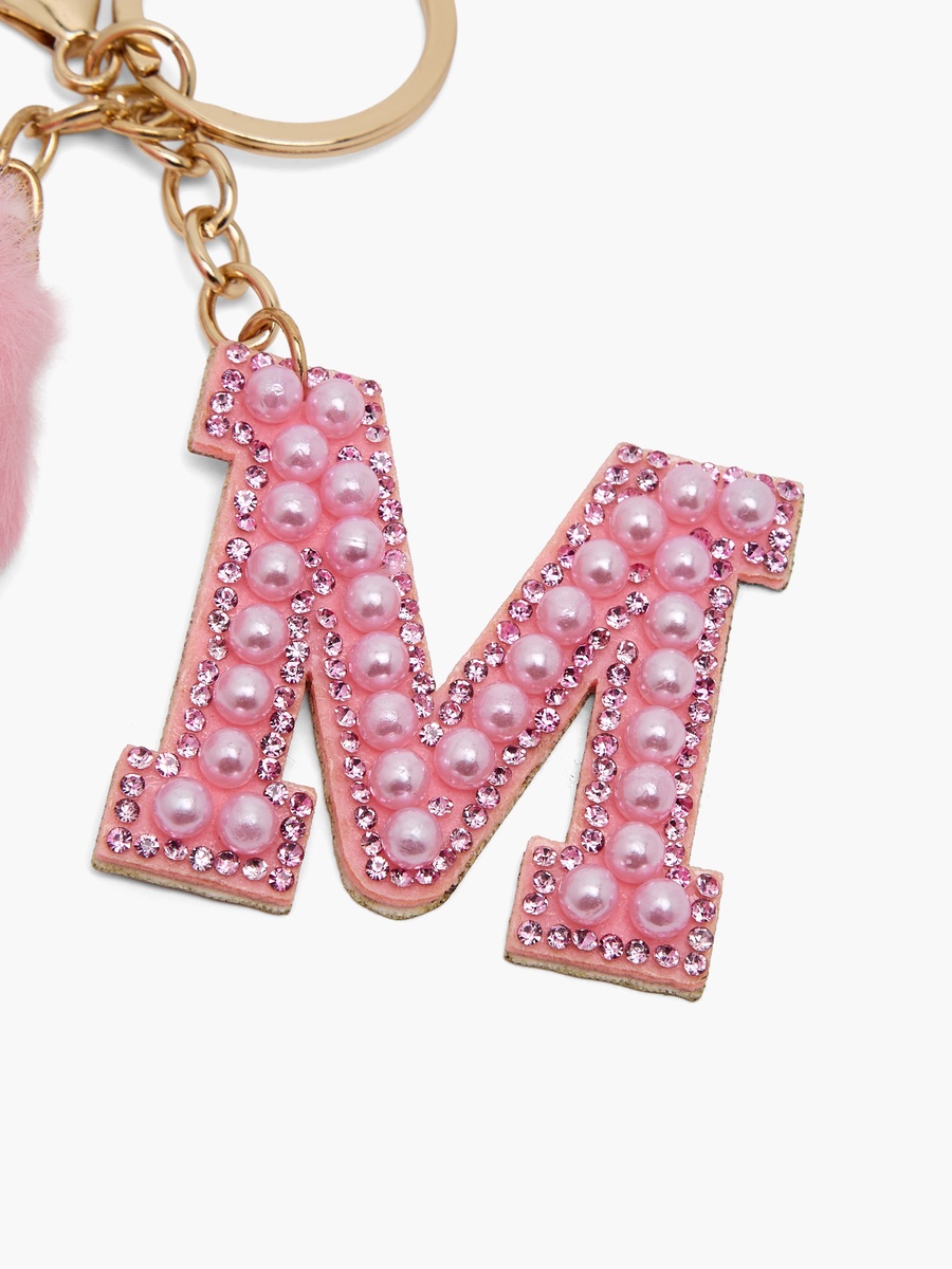 Embellished Initial Keyring with Pom-Pom