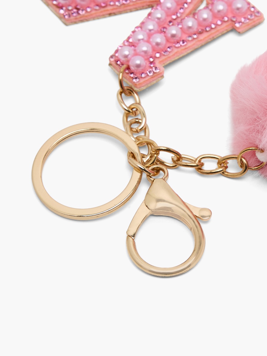 Embellished Initial Keyring with Pom-Pom