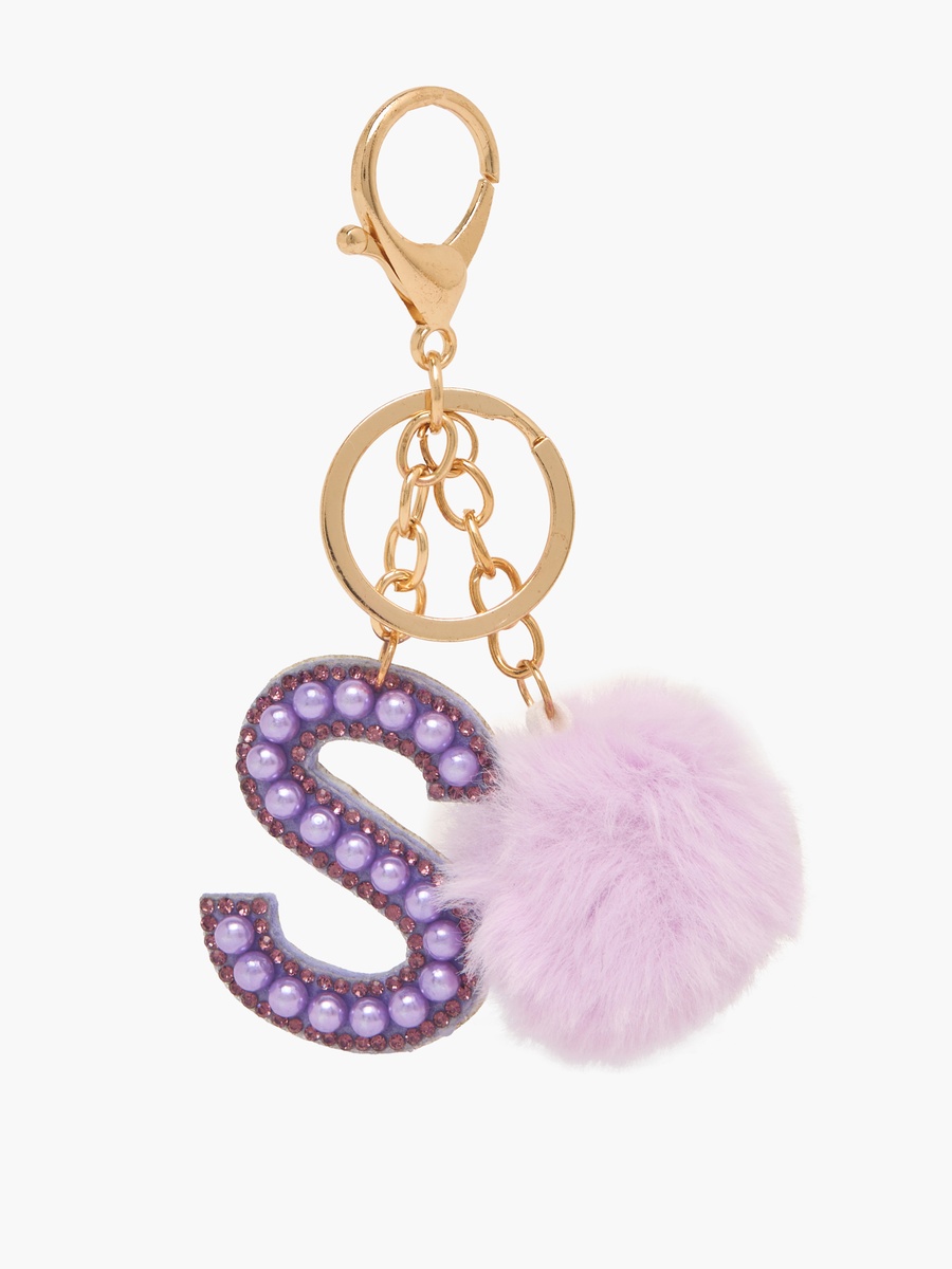 Embellished Initial Keyring with Pompom