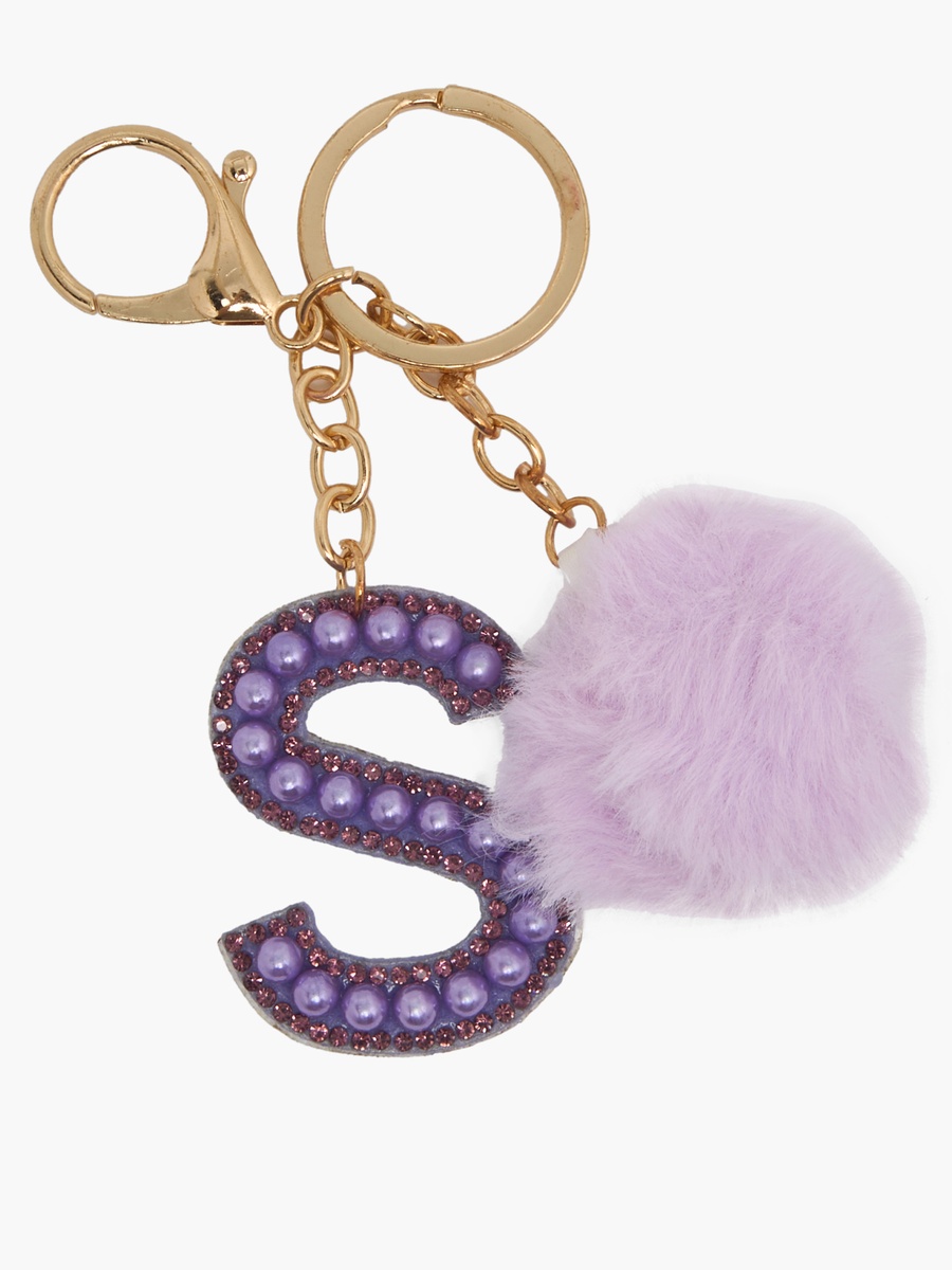 Embellished Initial Keyring with Pompom