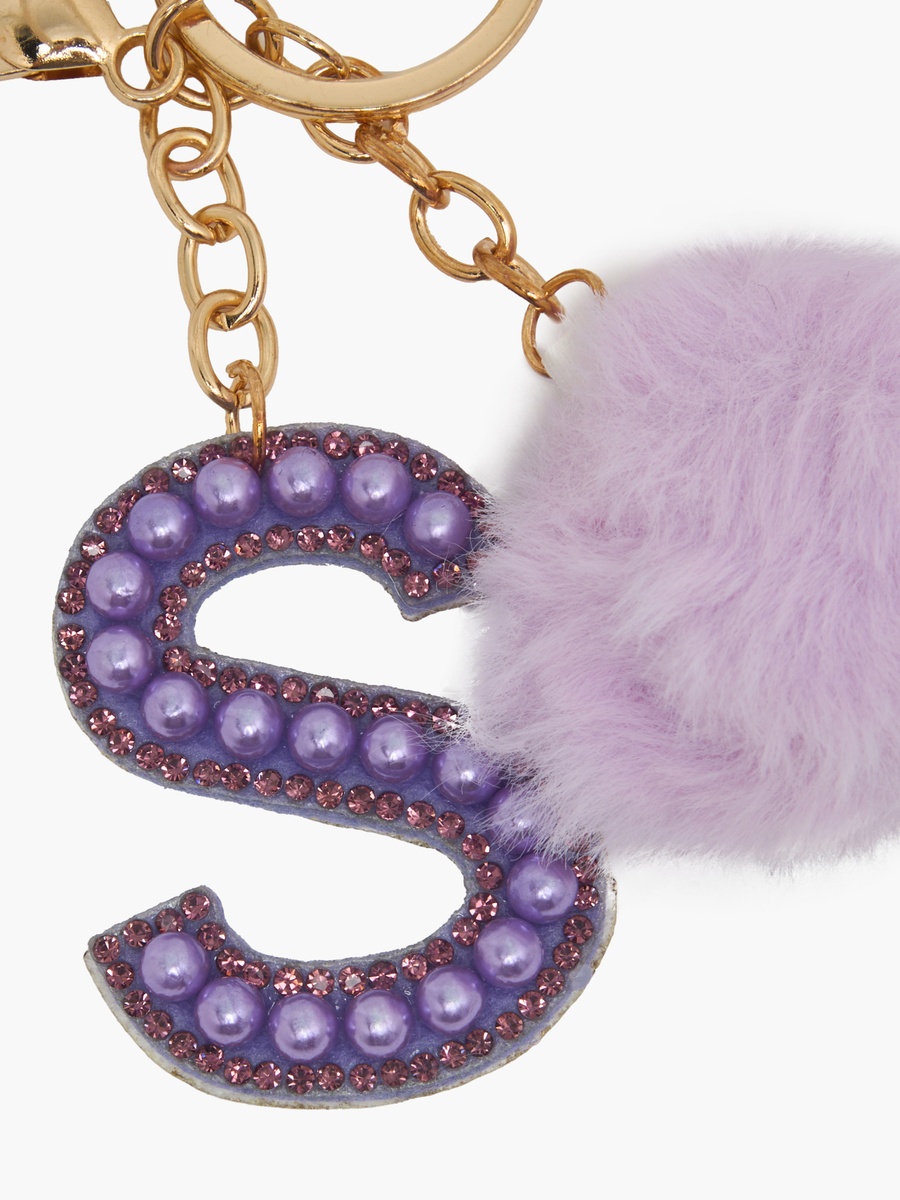 Embellished Initial Keyring with Pompom