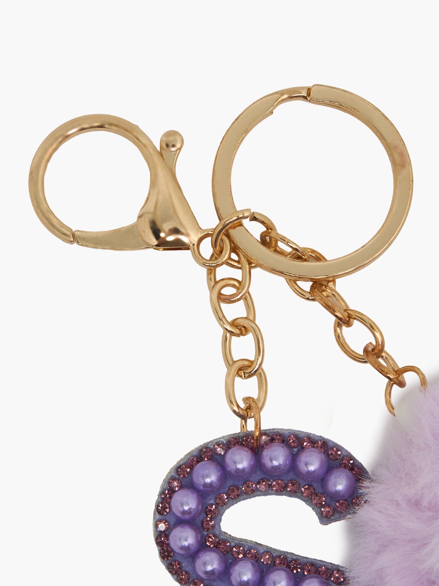 Embellished Initial Keyring with Pompom