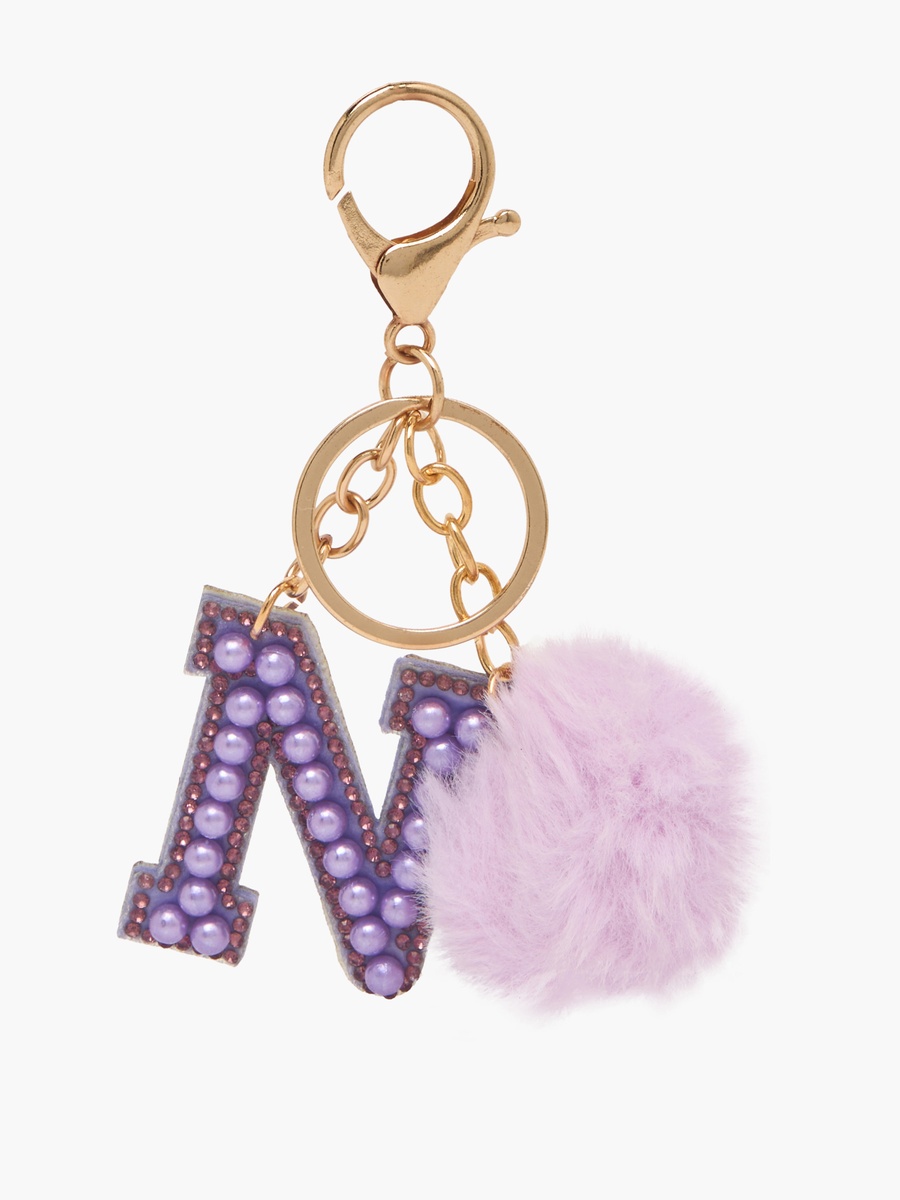 Embellished Initial Keyring with Pompom