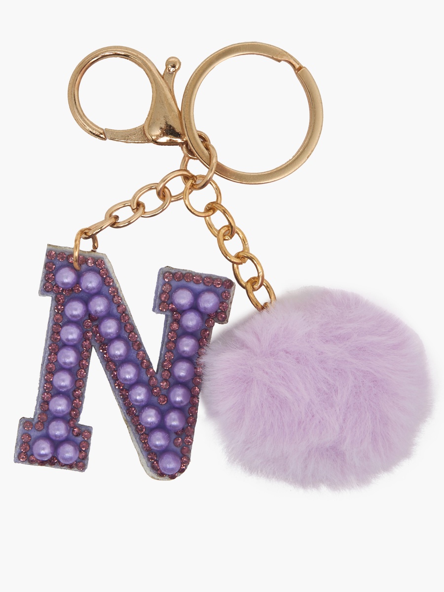 Embellished Initial Keyring with Pompom
