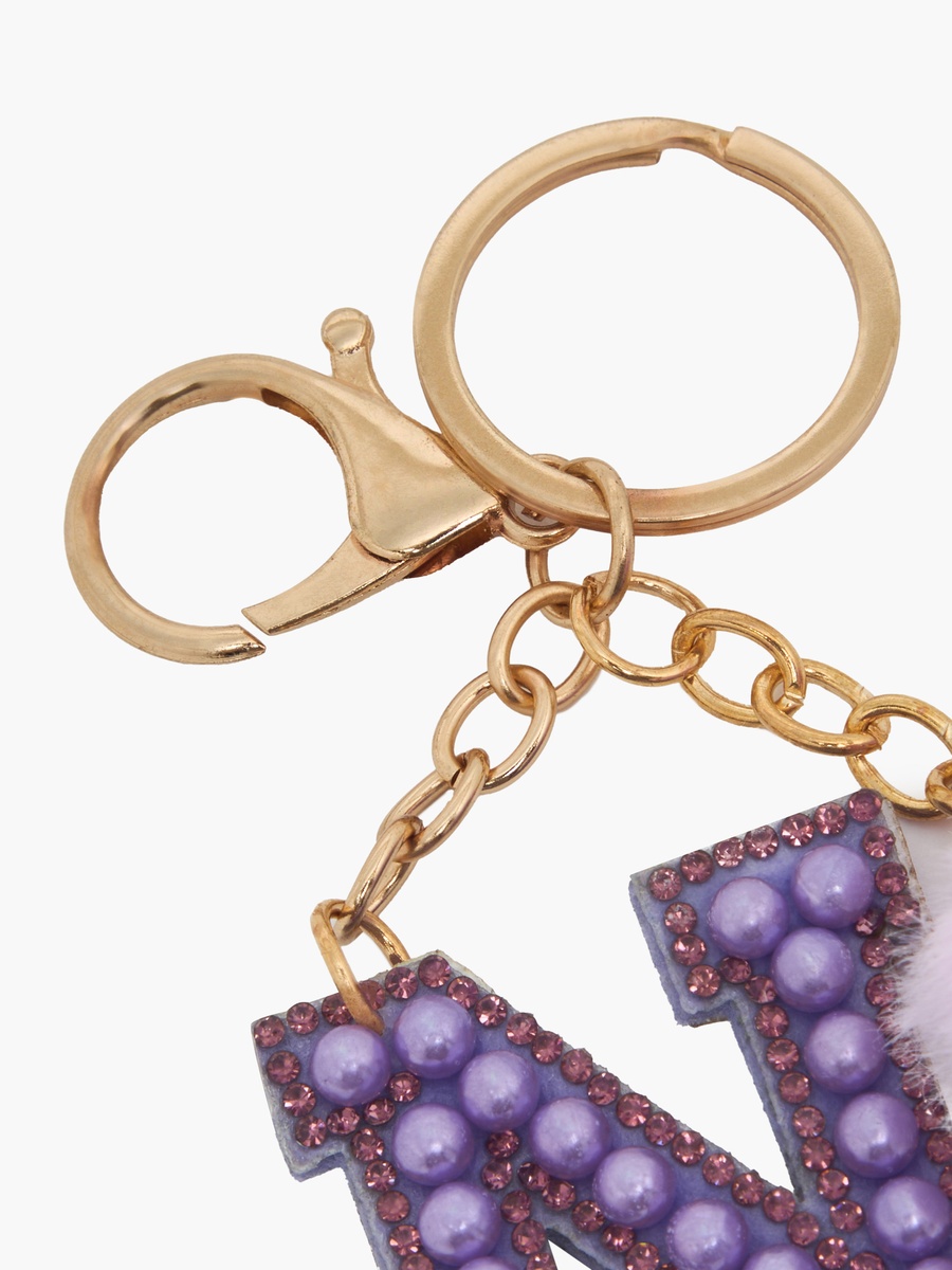 Embellished Initial Keyring with Pompom
