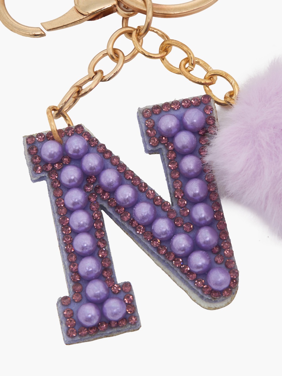 Embellished Initial Keyring with Pompom