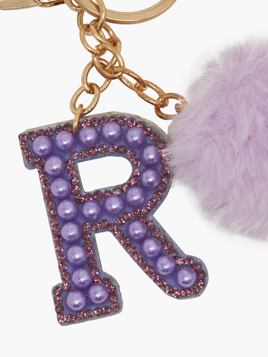 Initial Embellished Keyring with Pompom