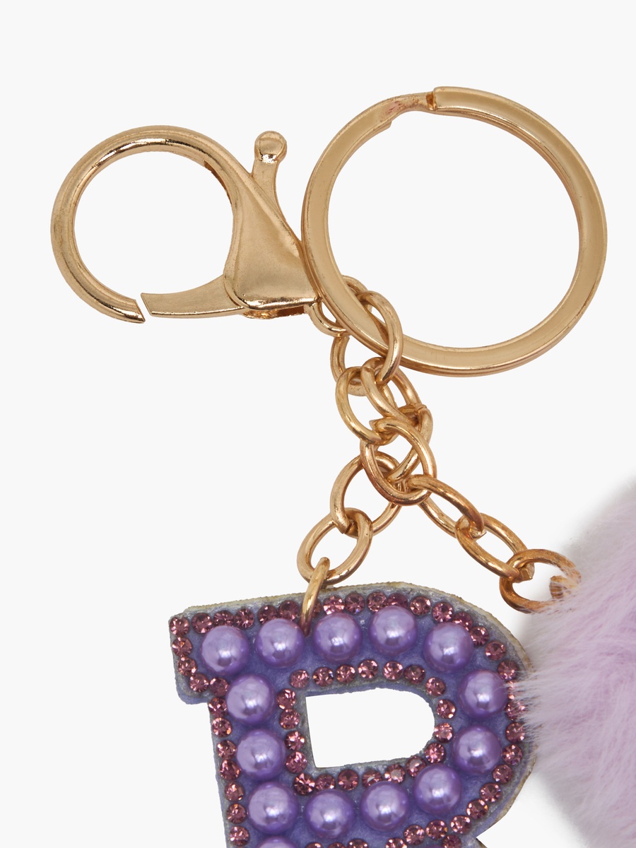 Initial Embellished Keyring with Pompom