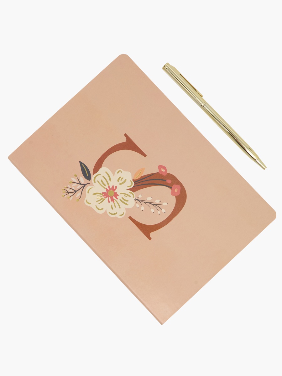 Floral Initial Print Soft Cover Notebook - 96 Pages