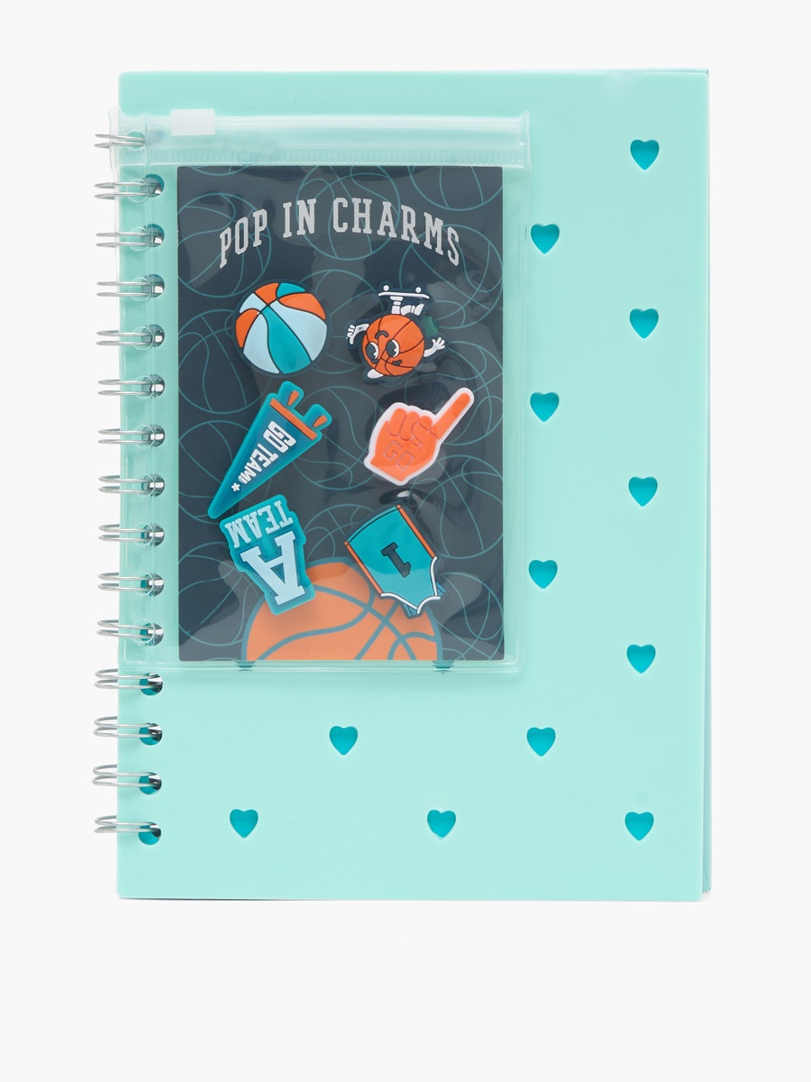 Heart Print Notebook with Spiral Binding and Charms