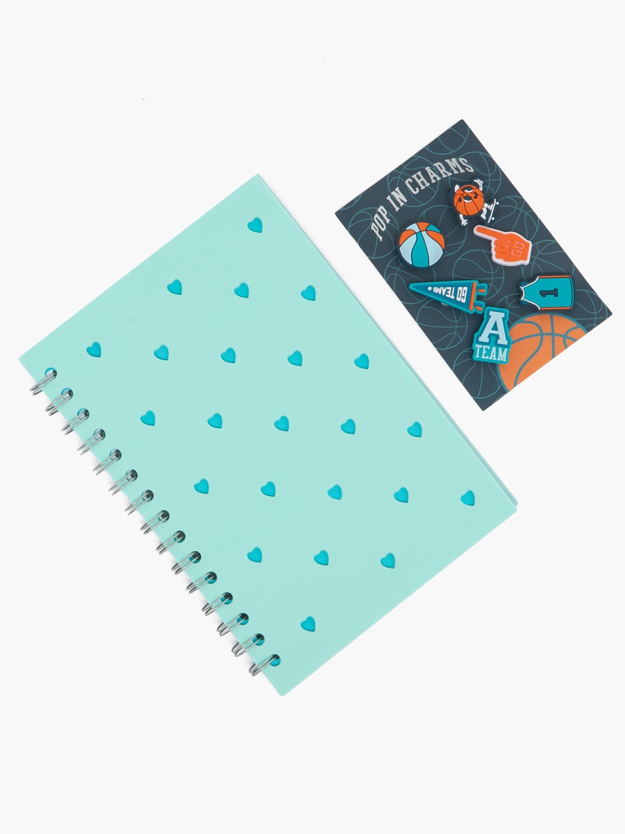 Heart Print Notebook with Spiral Binding and Charms
