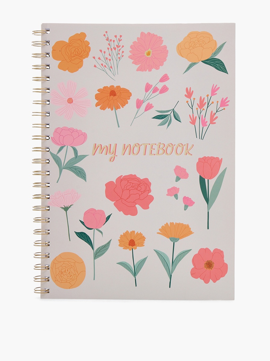 Floral Print Notebook with Spiral Binding