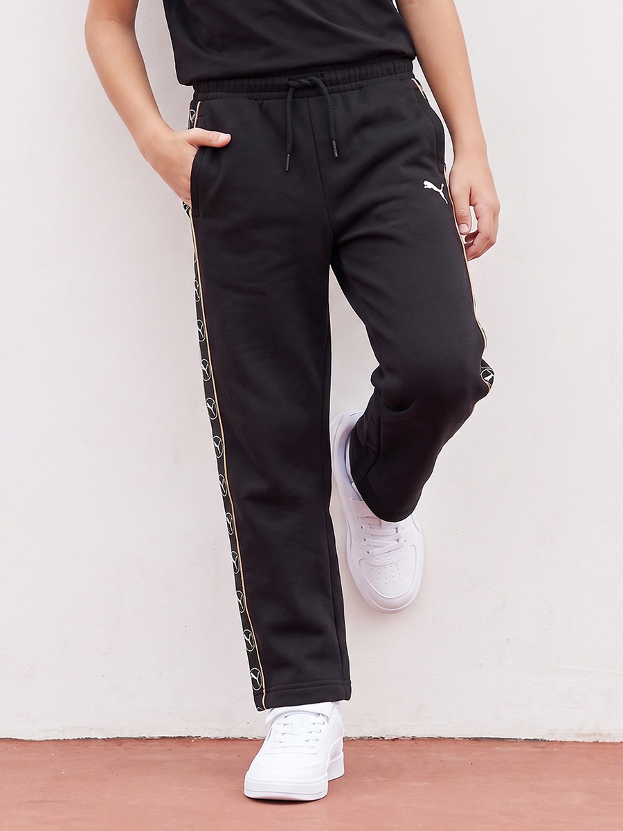 Elasticated Drawstring Waist Track Pants with Logo Print
