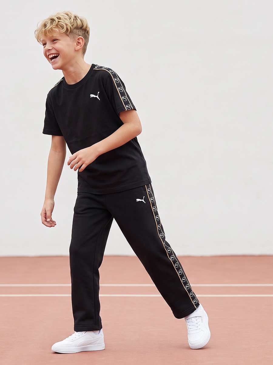 Elasticated Drawstring Waist Track Pants with Logo Print