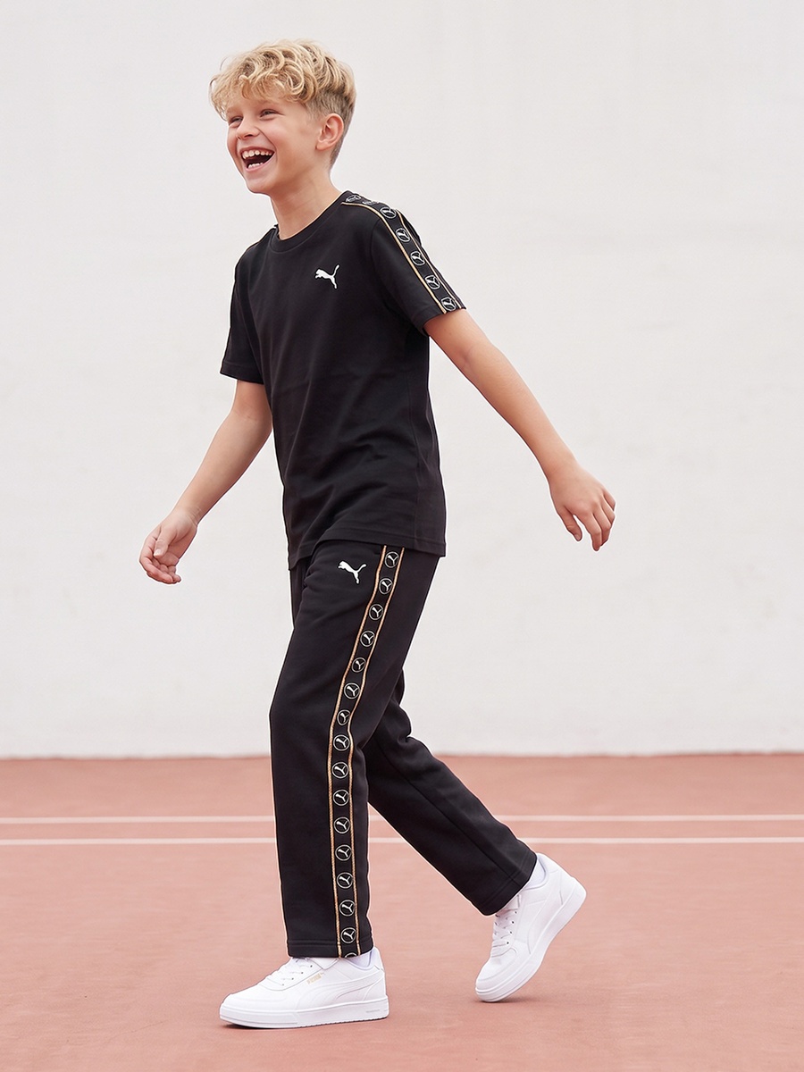 Elasticated Drawstring Waist Track Pants with Logo Print
