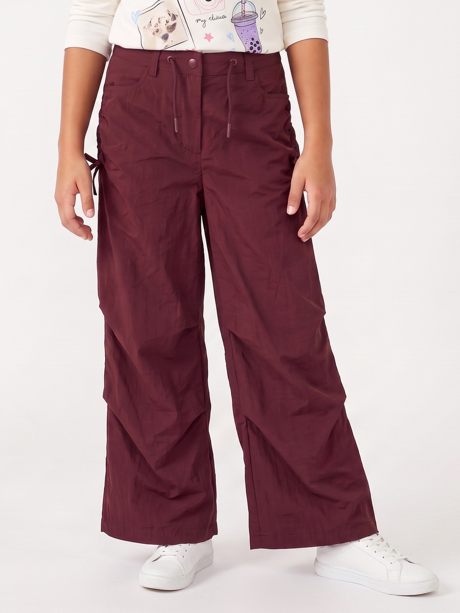 Wide Leg Trousers with Ruched Detail, Drawstring Waist