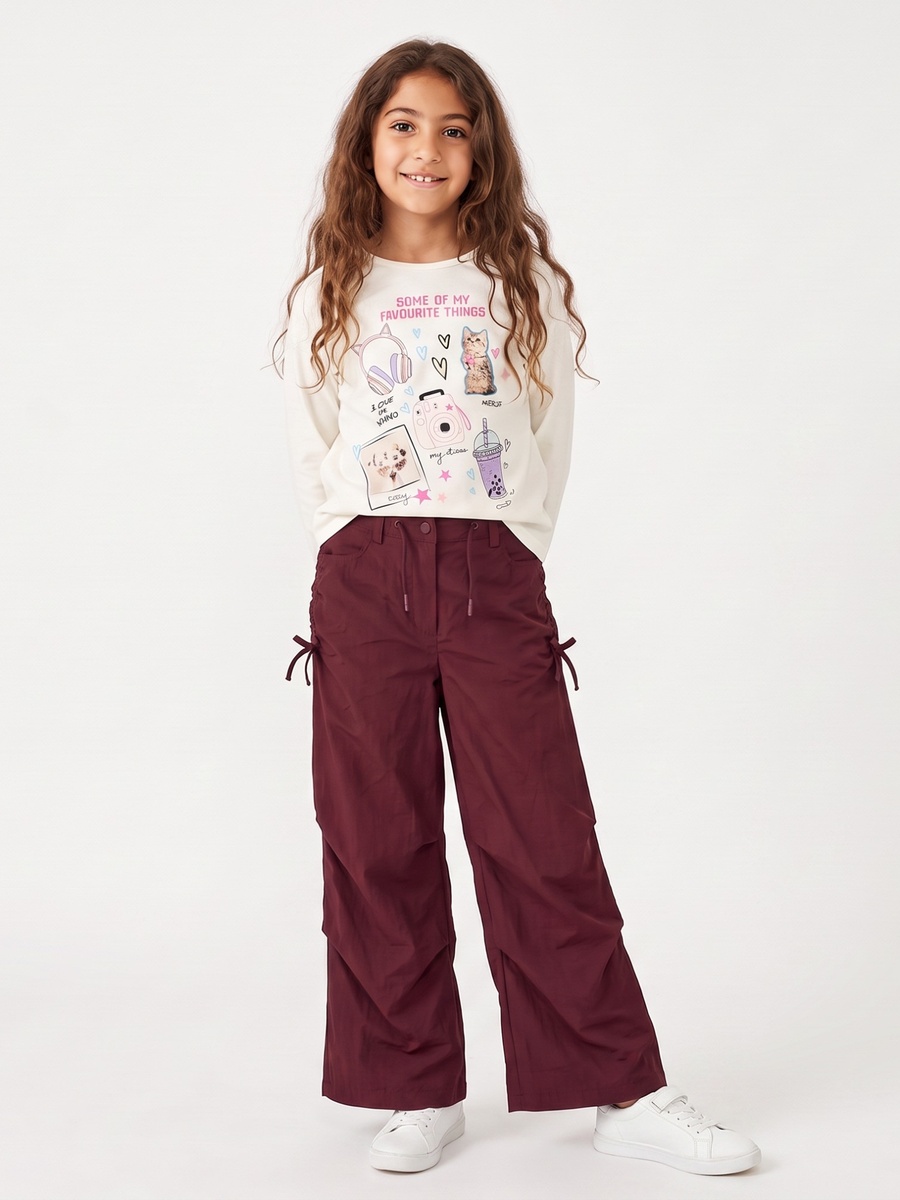 Wide Leg Trousers with Ruched Detail, Drawstring Waist