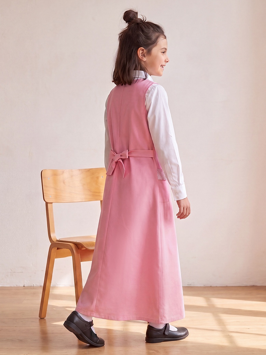 Pink School Pinafore with V-neck - Girls