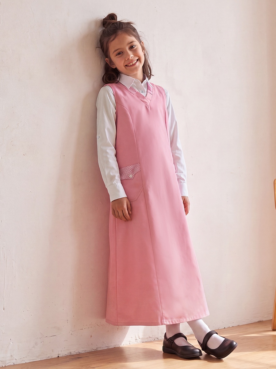 Pink School Pinafore with V-neck - Girls