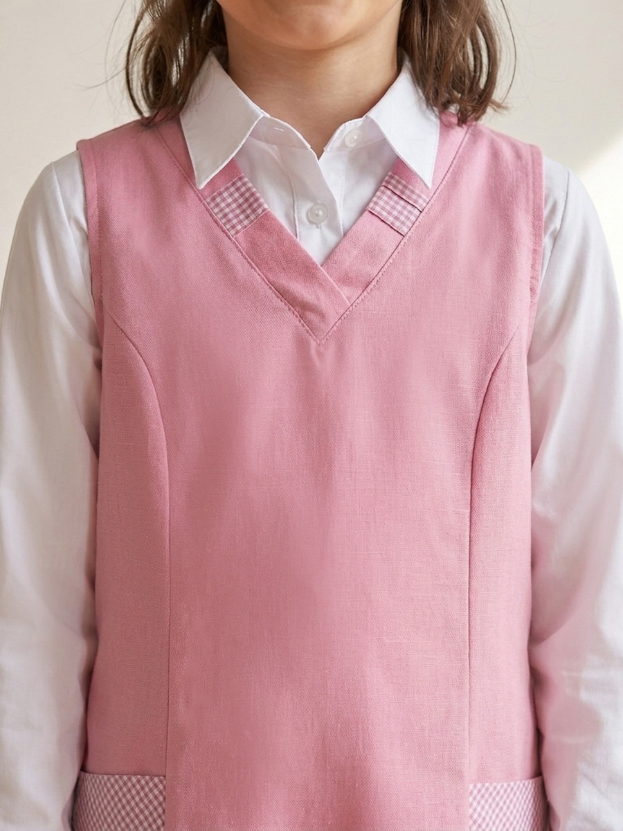 Pink School Pinafore with V-neck - Girls
