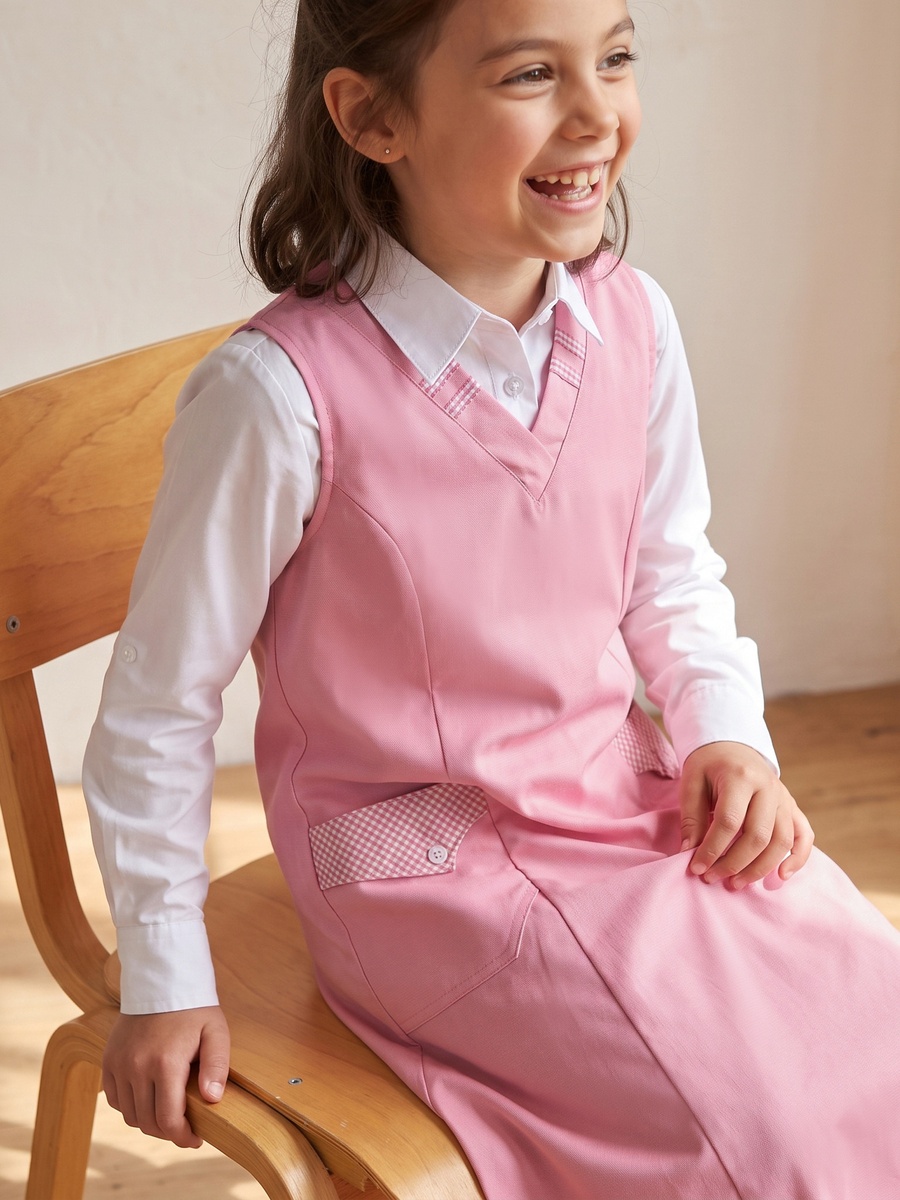 Pink School Pinafore with V-neck - Girls