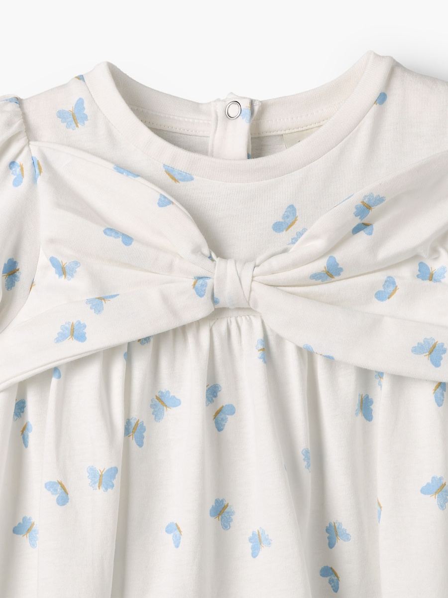 Round Neck Short Sleeves Knee Length Dress with Butterfly Print