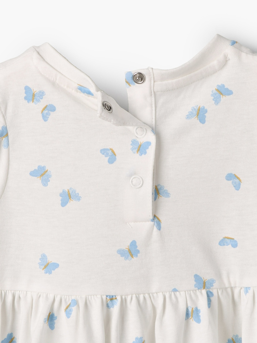 Round Neck Short Sleeves Knee Length Dress with Butterfly Print