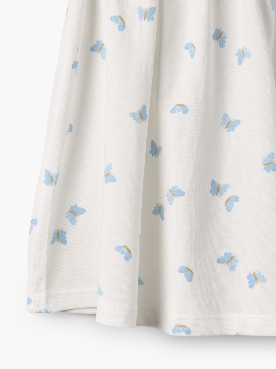 Round Neck Short Sleeves Knee Length Dress with Butterfly Print