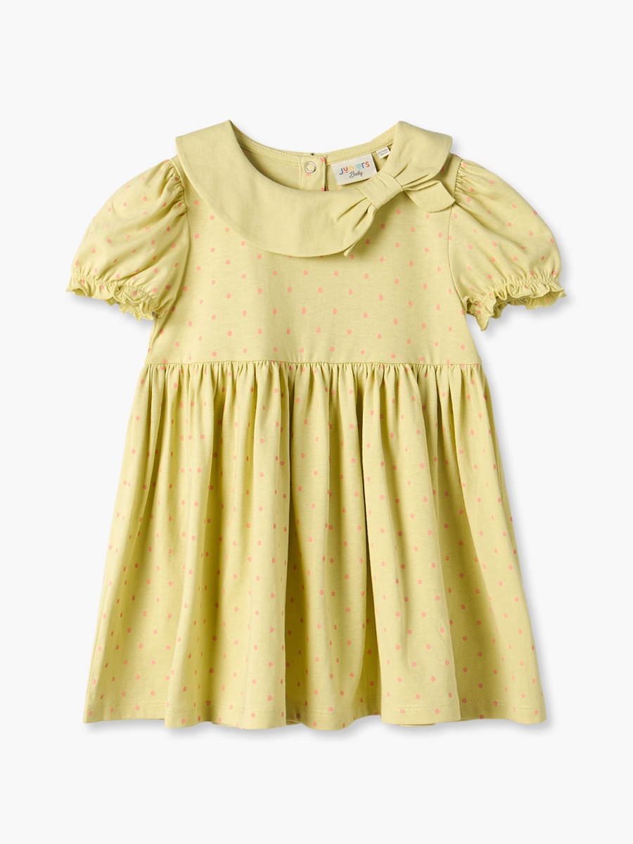 Peter Pan Short Sleeves Knee Length A-line Dress with Polka Dot Print
